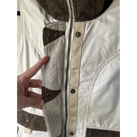 Kuhl Projekt Women's S Cream Goose Down Outdoor Mountain Vest Hood Pockets Zip - Picture 7 of 13